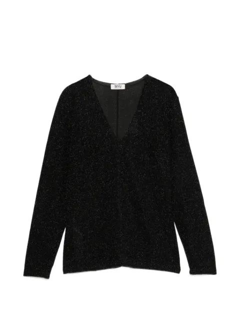 Siyu V-neck long-sleeve T-shirt Black LUREXCHECKS1415T