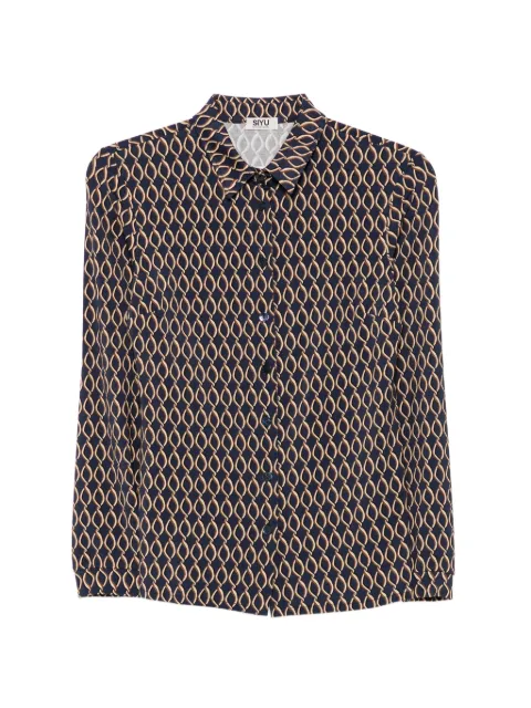 Siyu geometric-print long-sleeve shirt Blue TANTRISPLUS11205