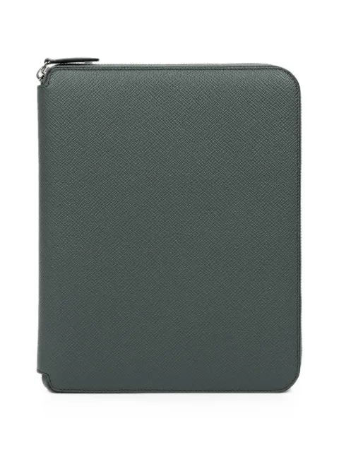Smythson Panama cross-grain leather A5 writing folder Green 1206044