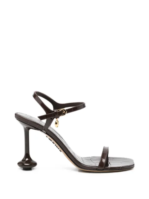 LOEWE Croc embossed calfskin sandals Brown LLST465X04