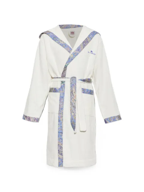 ETRO HOME paisley-trim hoodie bathrobe White UKFD0002AV932