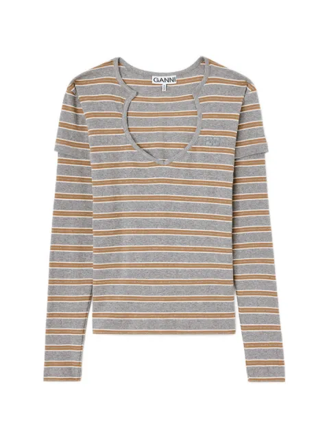 GANNI striped cut-out top Grey A1040483