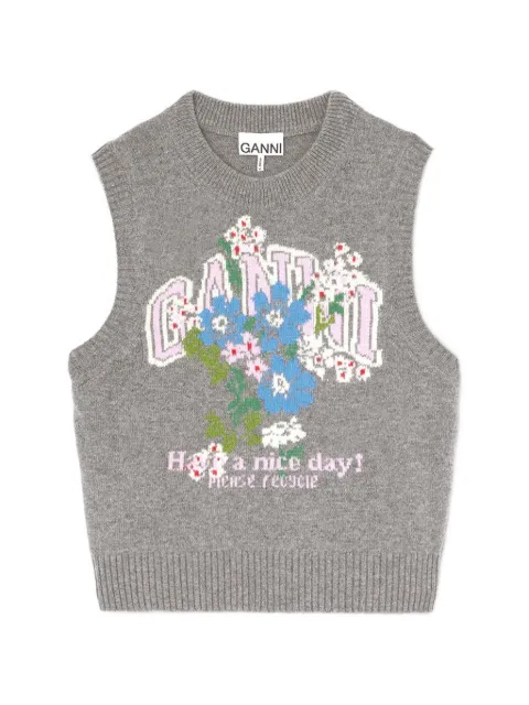 GANNI vest with flowers Grey A1180017