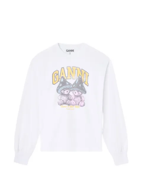 GANNI long-sleeve T-shirt with Mushroom Teddy White A1050304