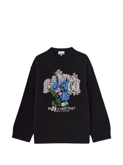 GANNI floral-intarsia oversized sweater Black A1150054