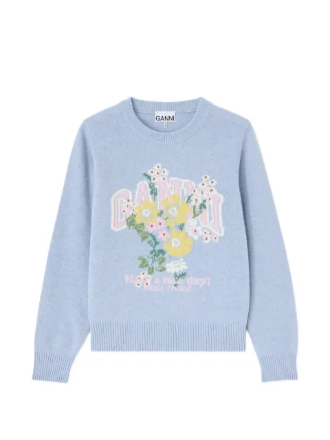 GANNI jumper with flowers Blue A1150059