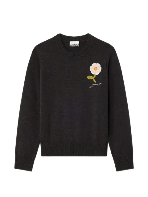 GANNI jumper with crochet flower Grey A1150088