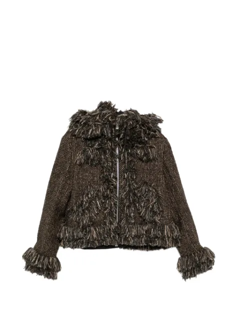 sacai fringe-trimmed hooded jacket Brown 2608646