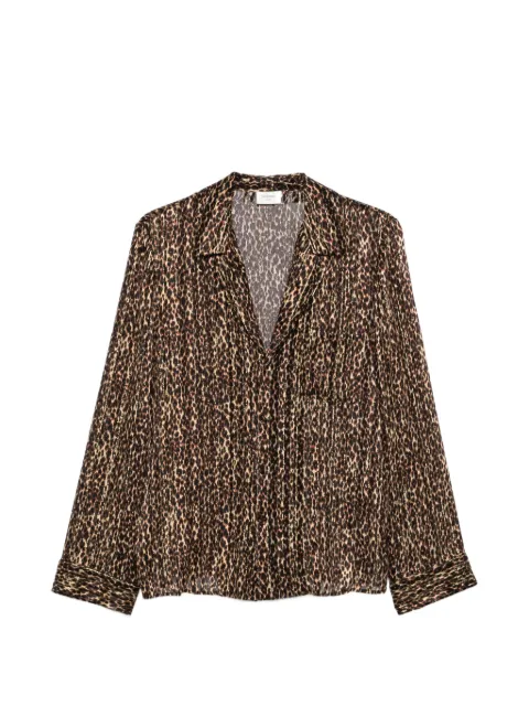Saint Laurent blouse with a pajama collar and covered buttons, decorated with a lurex-stripe leopard-print motif. Brown A001U5Y3L04