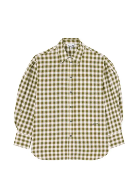 GANNI shirt in light check flannel Green A1140031