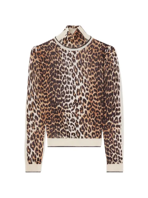 GANNI leopard-print turtleneck top Brown A1150042