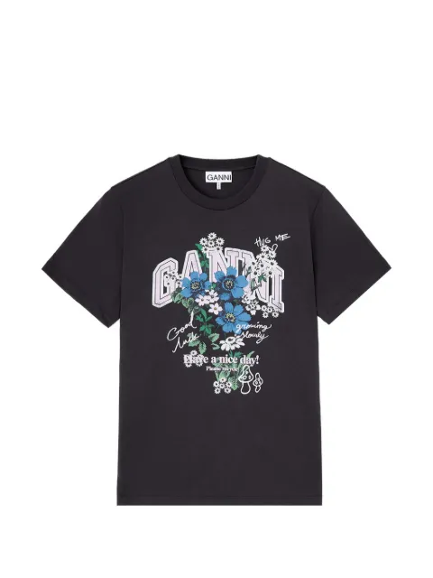 GANNI T-shirt with flowers Black A1050331