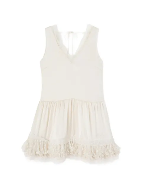GANNI lace-trim ruffled mini dress White A1030686