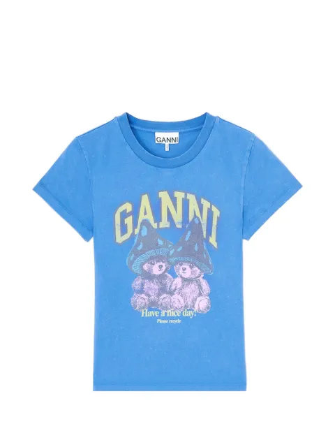 GANNI baby-fit T-shirt with Mushroom Teddy Blue A1050308