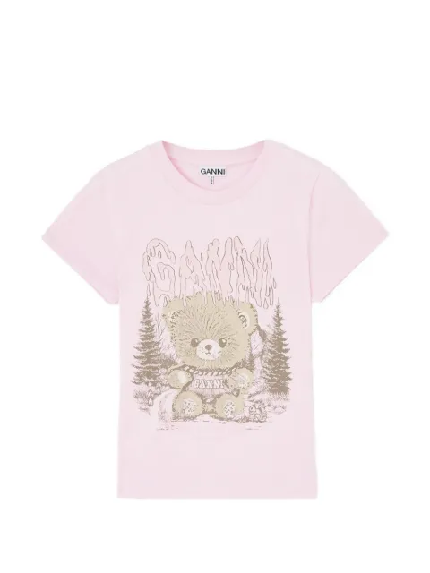 GANNI baby-fit T-shirt with Forest Teddy Pink A1050307