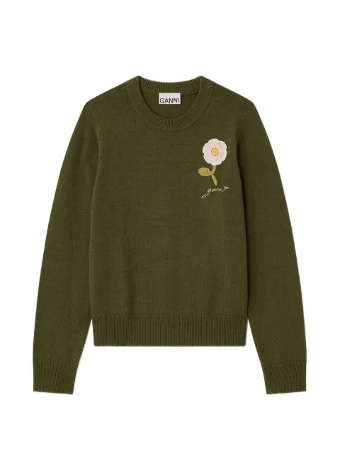 GANNI jumper with crochet flower Green A1150088