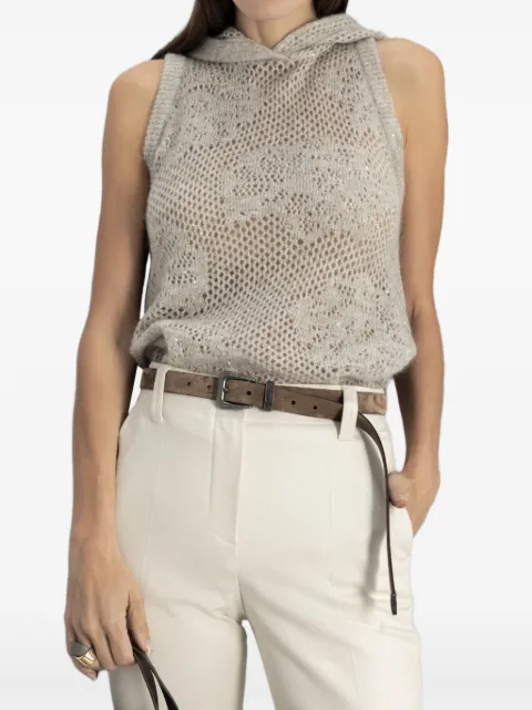 Brunello Cucinelli sequin-embellished hooded open-knit vest Neutrals MFA790109C9984