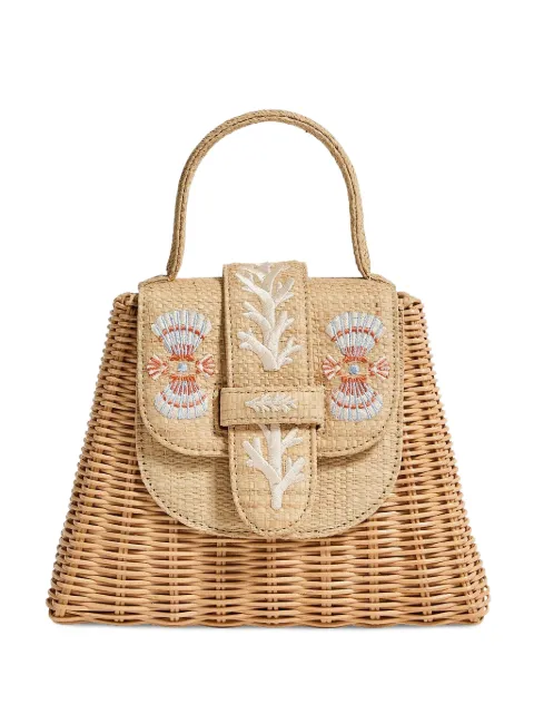 Pamela Munson Petite Lady shell-embroidered rattan tote bag Neutrals P26HB006