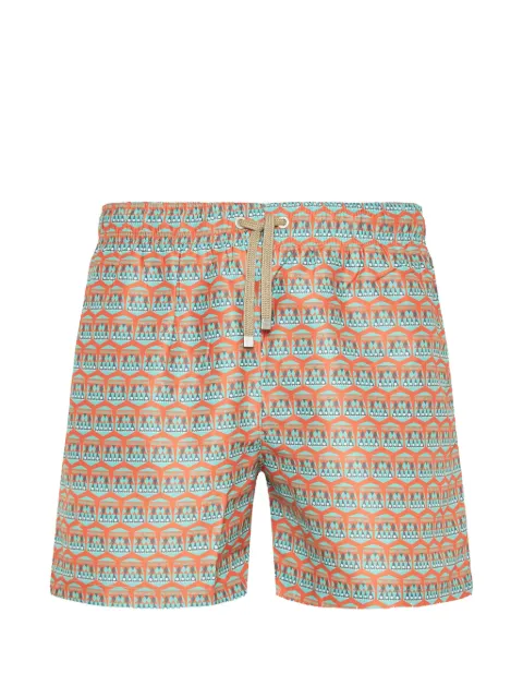 Benibeca Chechens geometric-print drawstring-waist swim shorts Orange 25PXX