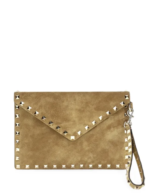 Valentino Garavani medium Rockstud suede clutch bag Neutrals WP0P87KQQ