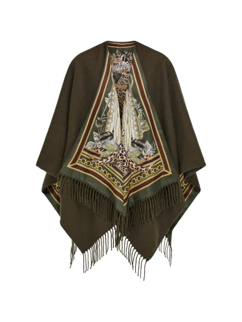 Ferragamo Feline print cashmere and silk reversible cape Green 796891
