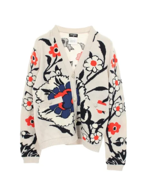 CHANEL Pre-Owned floral-pattern V-neck cardigan Grey 1090060P50854K06478