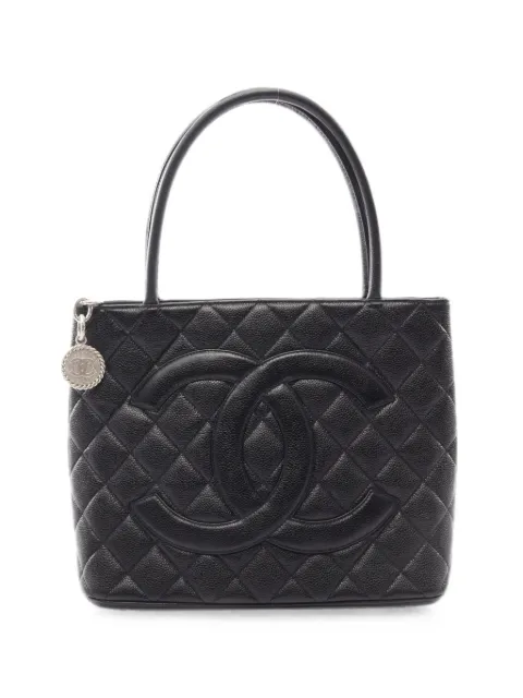 CHANEL Pre-Owned 2000-2002 Medallion Caviar-leather tote bag Black 10907616381721