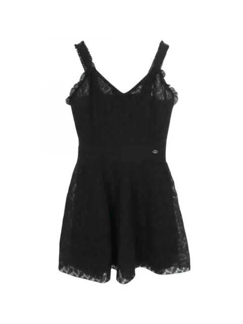 CHANEL Pre-Owned 1986-1988 Camellia lace mini dress Black 1086962