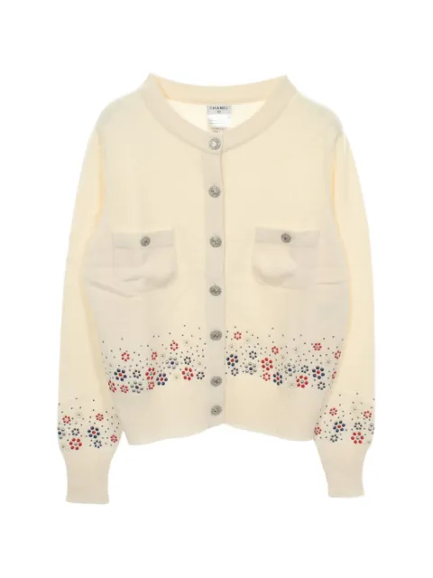 CHANEL Pre-Owned 1986-1988 Coco Mark studs cardigan Neutrals 1087745