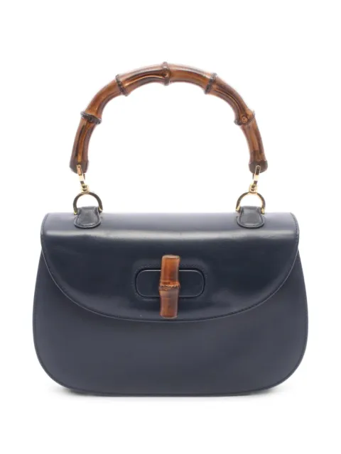 Gucci Pre-Owned 2010s Bamboo leather satchel bag Black 1089891