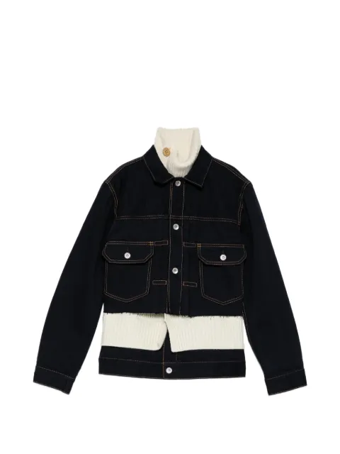 sacai layered frayed-hem denim jacket Blue 2608589