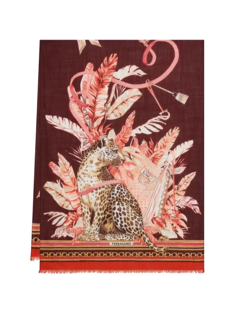 Ferragamo feline-print pure-wool stole Red 796886