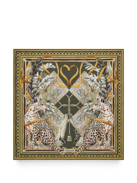 Ferragamo Feline-print silk foulard scarf Green 796910