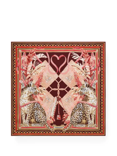 Ferragamo Feline print silk foulard Red 796909