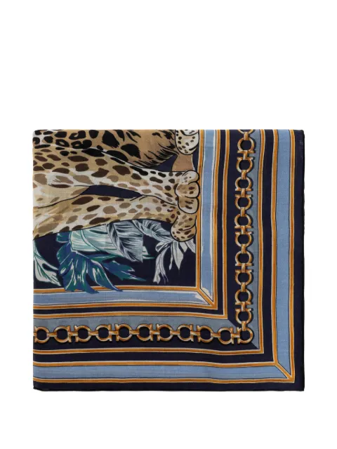 Ferragamo feline-print cashmere shawl Blue 796885