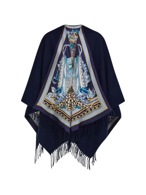Ferragamo Feline-print reversible cape Blue 796892