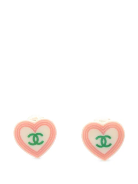 CHANEL Pre-Owned 2004 Coco Mark heart earrings White 107410704C