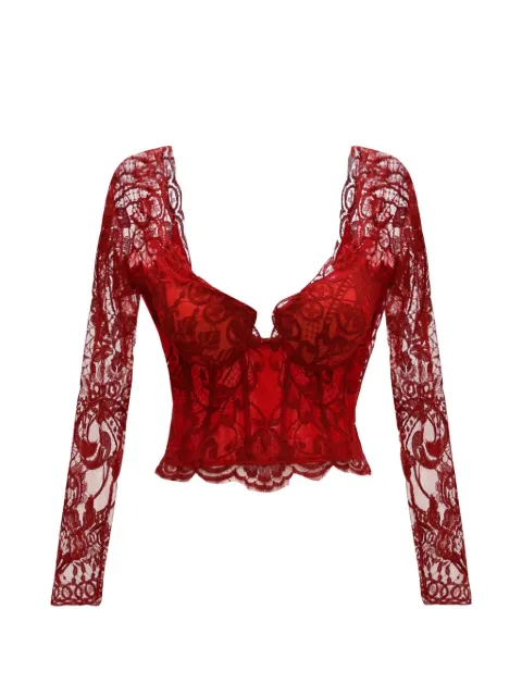 Gemy Maalouf lace-embroidered V-neck top Red LPW236815T