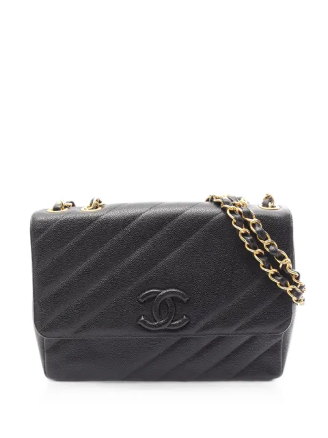 CHANEL Pre-Owned 1994-1996 Bias stitch CC leather shoulder bag Black 10914903357588
