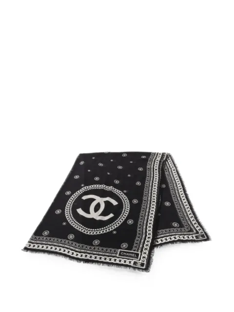CHANEL Pre-Owned 1986-1988 Coco Mark chain-print shawl Black 1087740