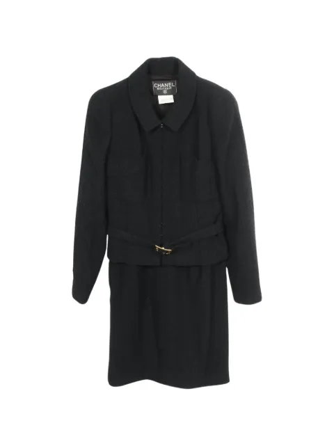 CHANEL Pre-Owned 1986-1988 belted tweed skirt suit Black 1088287