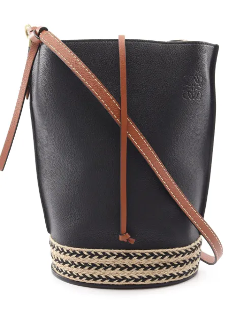Loewe Pre-Owned 2010-2026 Raffia Trimmed Leather Anagram Gate bucket bag Black 0T5F1IQF4IKEUY2V