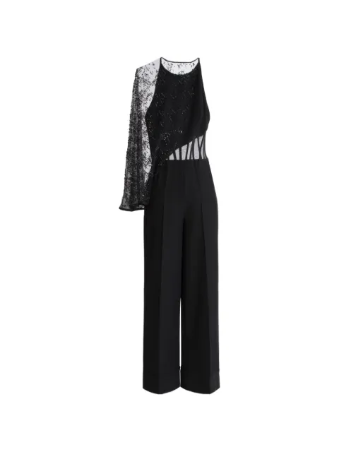 Gemy Maalouf bead-embellished asymmetric-sleeve jumpsuit Black LPW236796JMP