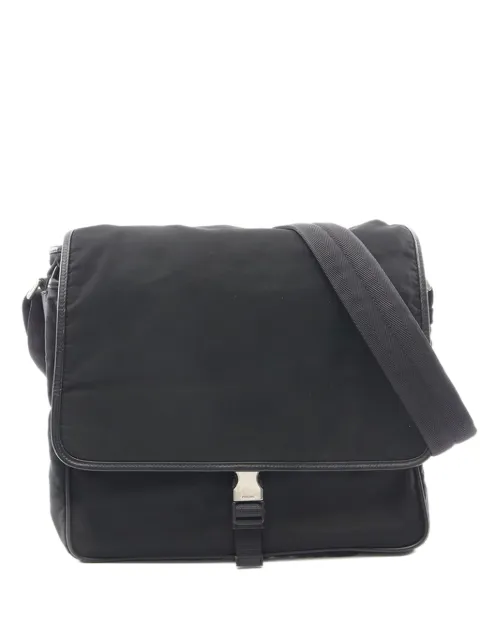 Prada Pre-Owned 1990-2000 Saffiano Trimmed Tessuto Buckle Messenger Bag crossbody bag Black RDAN5Q20VUE21GDT