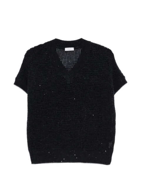 Peserico sequin-embellished short-sleeve sweater Blue A99224F07A9336