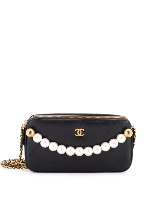 CHANEL Pre-Owned Chic Pearls Double Zip Clutch with Chain Quilted Lambskin crossbody bag Black FLX9SHY6ZO8TWI69