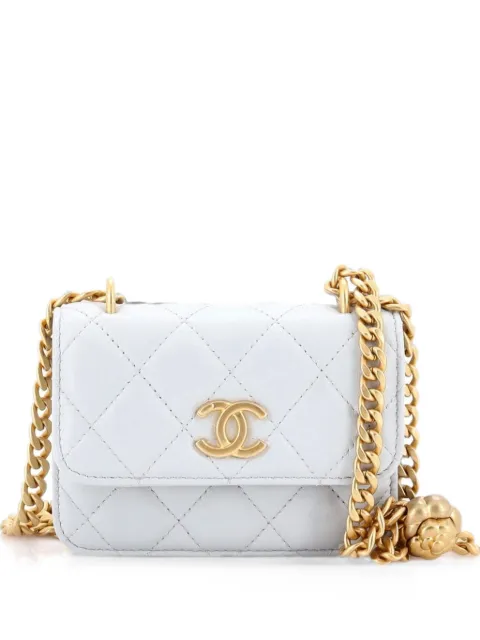 CHANEL Pre-Owned Sweet Camellia Flap Clutch with Chain Quilted Lambskin Mini crossbody bag Grey C541QQ0OLCNR2S3Y