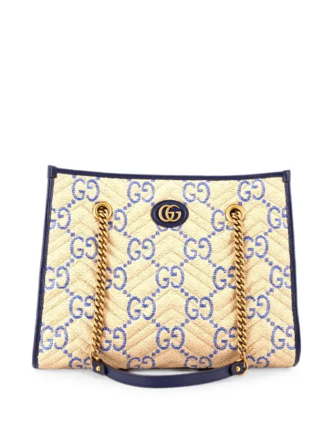 Gucci Pre-Owned GG Marmont Aria Chain Shopping Jumbo GG Matelasse Raffia Medium tote bag Blue M7HP1BPF4WGYVK84