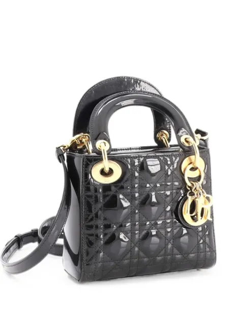 Christian Dior Pre-Owned Lady Dior Bag Cannage Quilt Patent Mini satchel Black K8H55EBUS56OZTF3