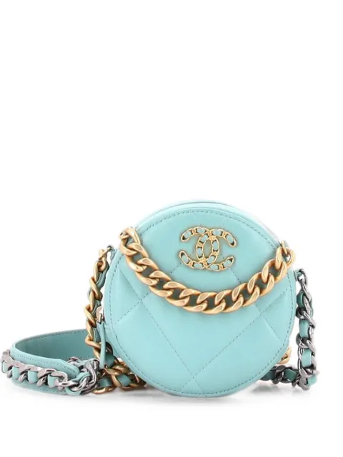 CHANEL Pre-Owned 19 Round with Chain Quilted Leather clutch bag Blue 1M0OQ3DRF9GVN4XD